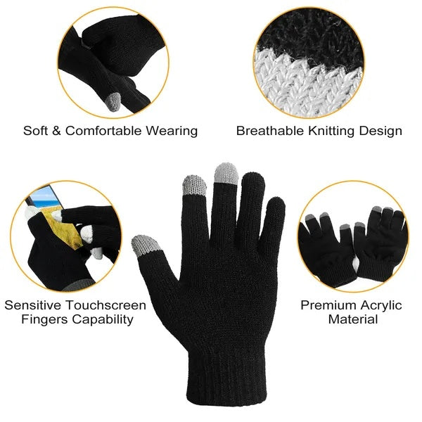 Unisex Touchscreen Winter Gloves - Full Finger Knitted Gloves for Running & Cycling