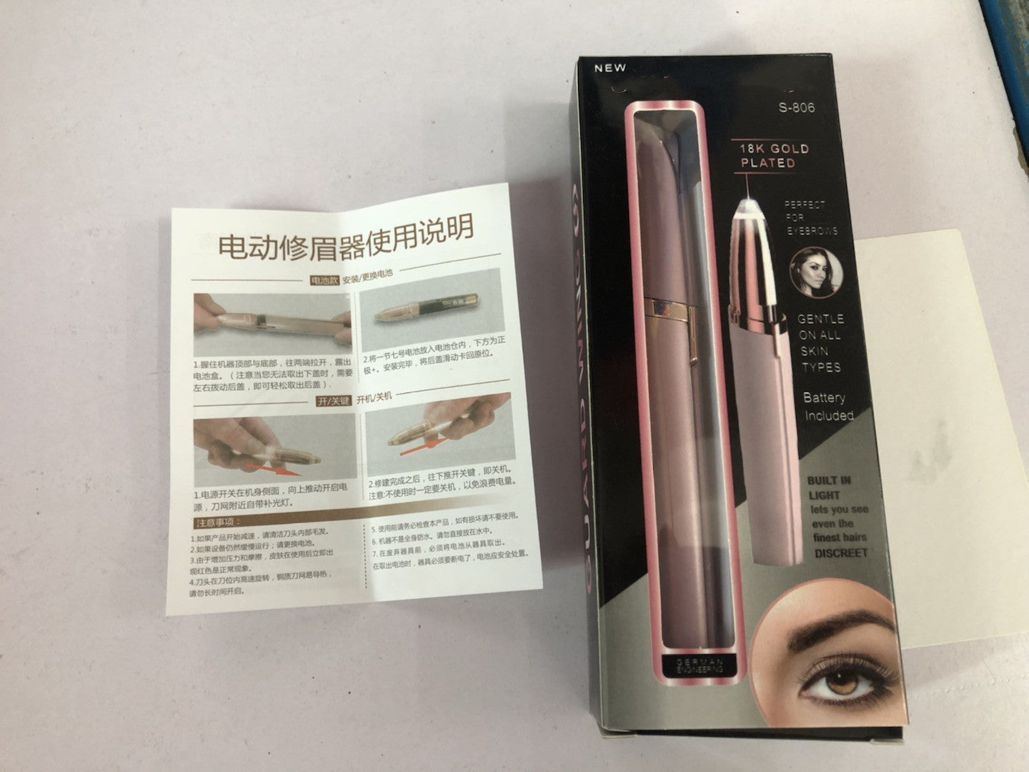 Mini Electric Eyebrow Trimmer - LED Light Painless Hair Remover Lipstick Size