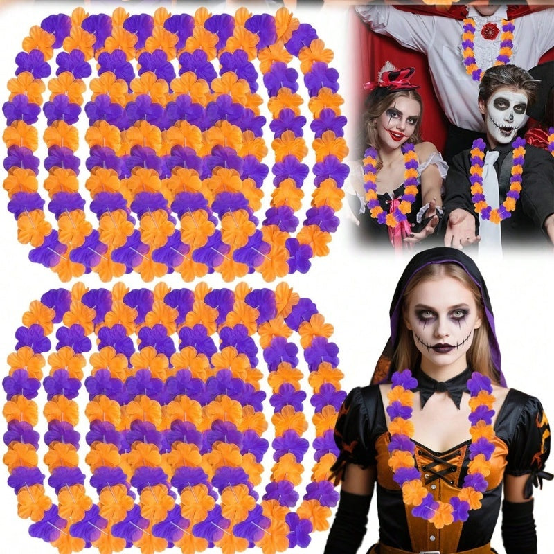 Halloween Flower Chain Garlands - 24 Pcs Orange Purple Black Party Decorations