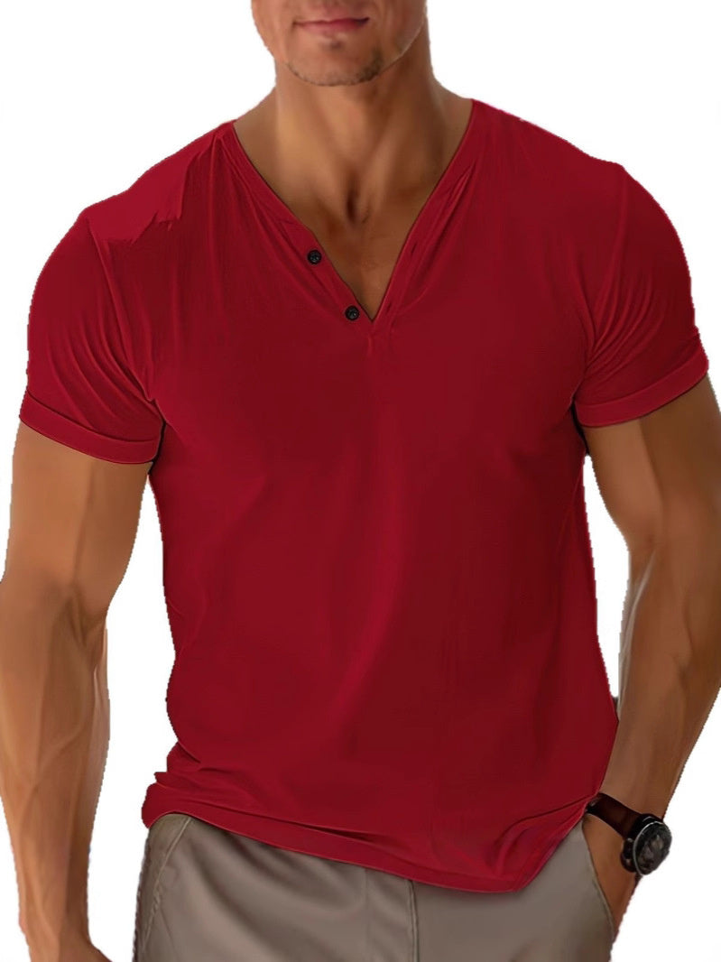 Men's Summer Beach T-Shirt - Short Sleeve Casual Solid Color Regular Fit Top