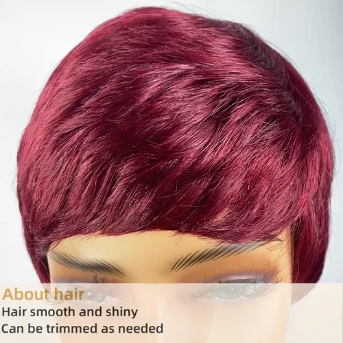 Short And Straight, Elf, Human Hair Non-toxic Wig, Burgundy, Short And Elf Haircut, Ladies Wig, Applicable To The Whole Scene.
