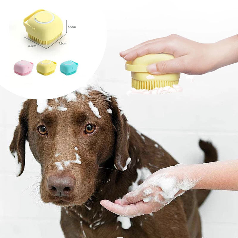 Silicone Dog Bath Massage Gloves Brush - Pet Grooming Tool with Shampoo Dispenser for Dogs & Cats