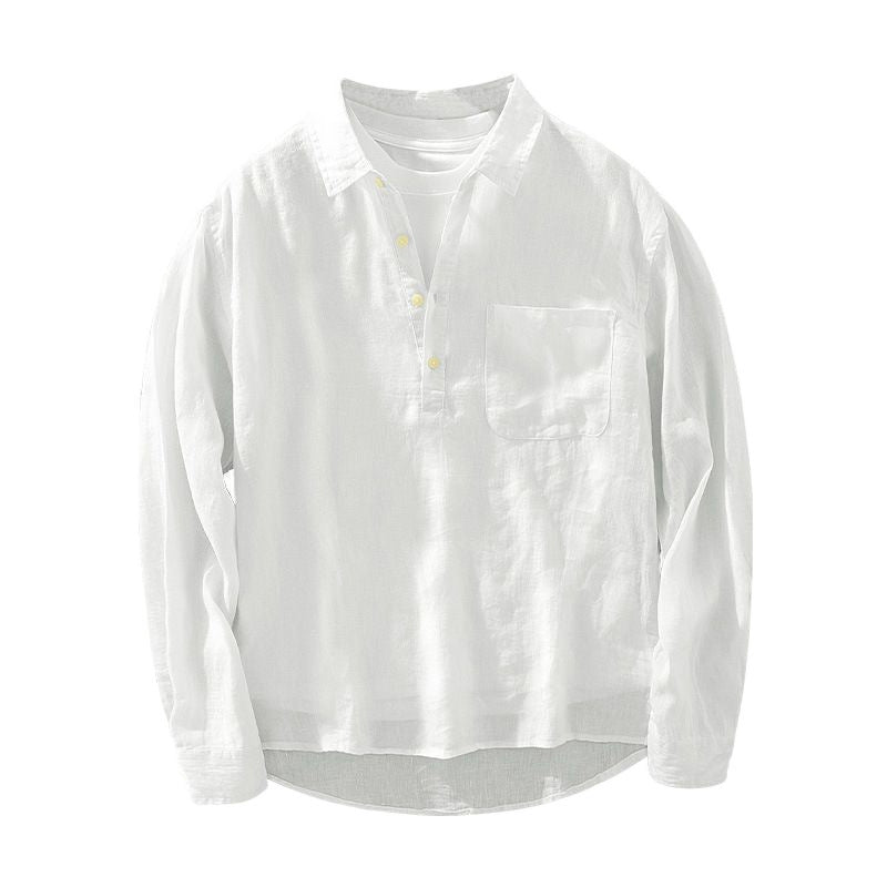 Retro Linen Shirt Men's Loose Fit - Long Sleeve Square Collar Vintage Style