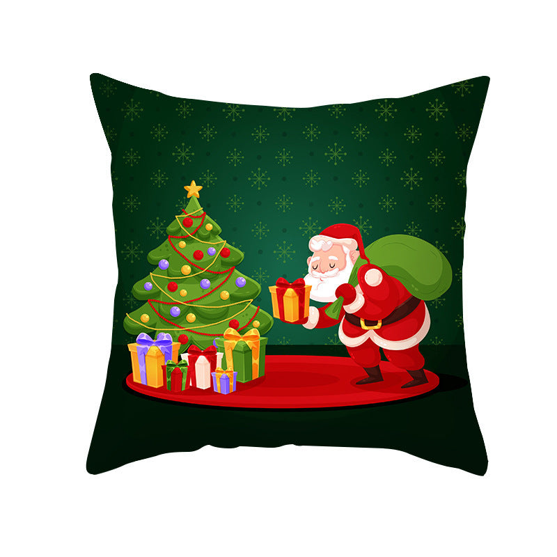 Cartoon Santa Claus Series Peach Skin Sofa Cushion Cover - Fun Christmas Holiday Decoration