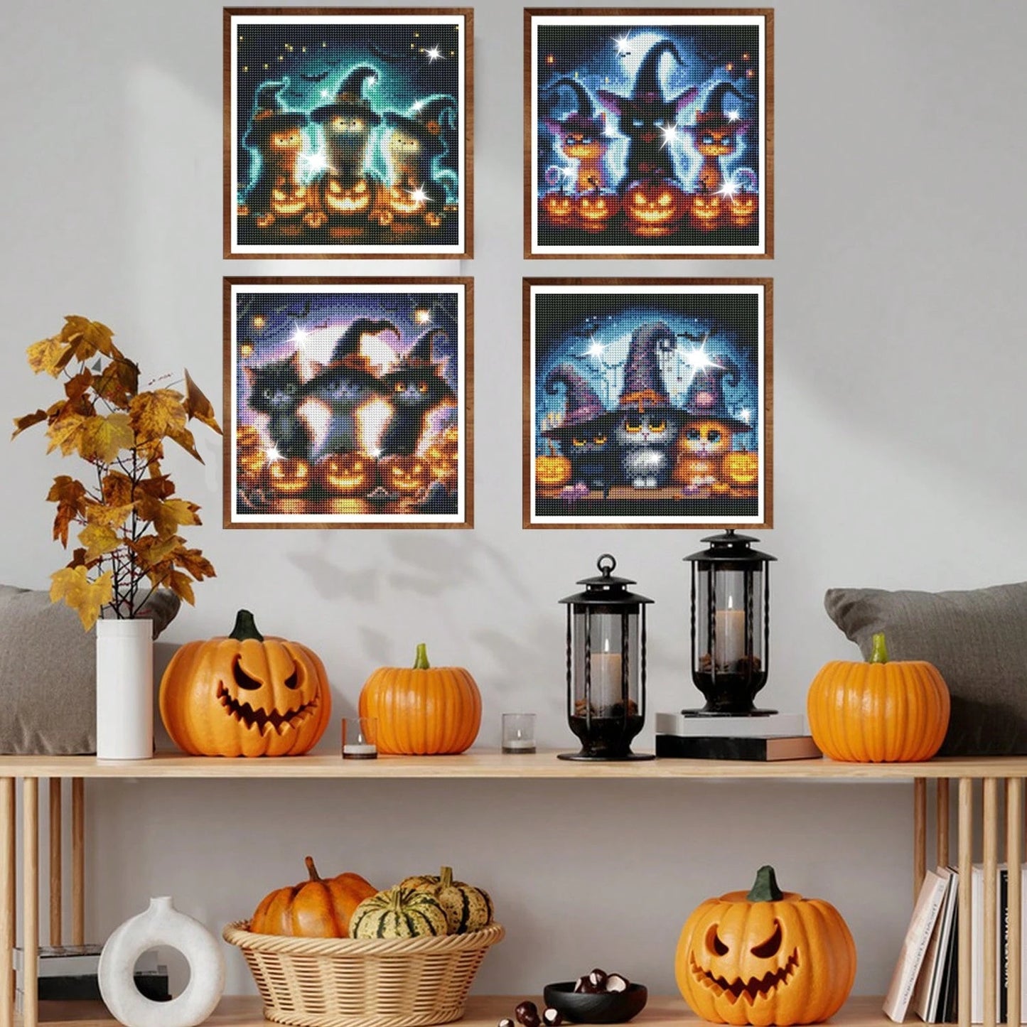 4-Piece Black Cat Diamond Painting Set - 12x12 Inch Full Drill DIY Gem Art for Beginners