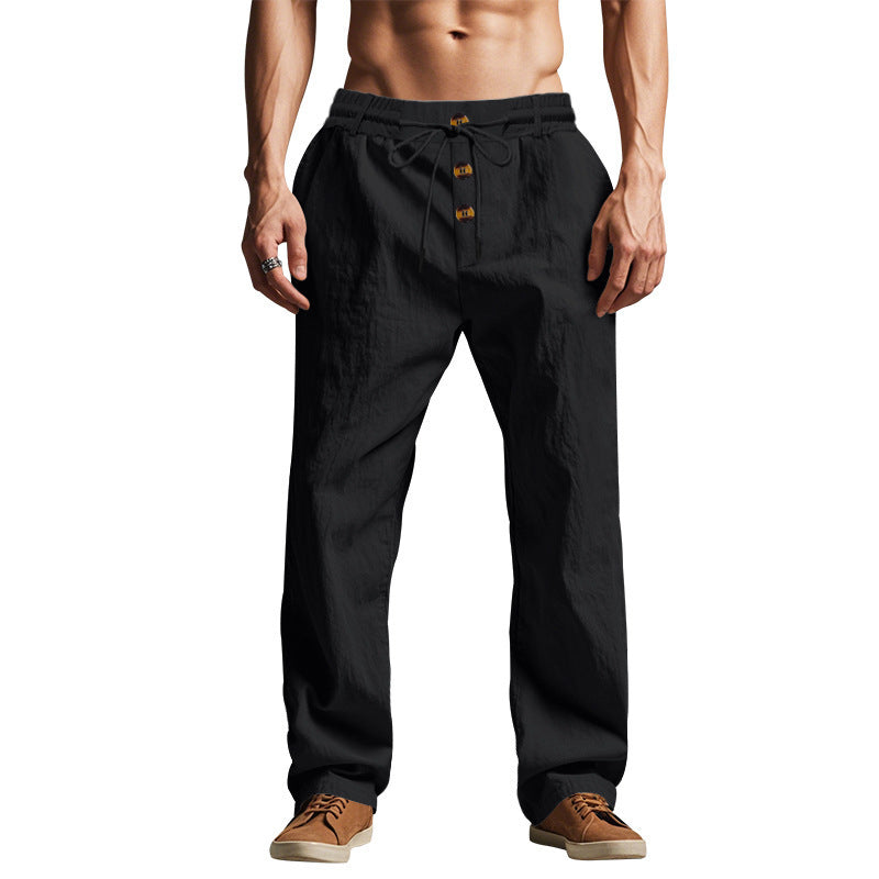 Men's Beach Trendy Button Loose Breathable Sports Linen Trousers - Skin-Friendly Summer Pants