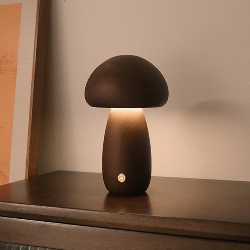 INS Wooden Cute Mushroom LED Night Light - Touch Switch Bedside Table Lamp for Bedroom