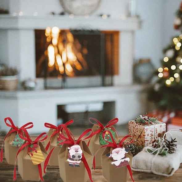 24 Pcs Christmas Gift Boxes with Ribbon & Cards - Santa Reindeer Snowman Pattern - DropOnline.co