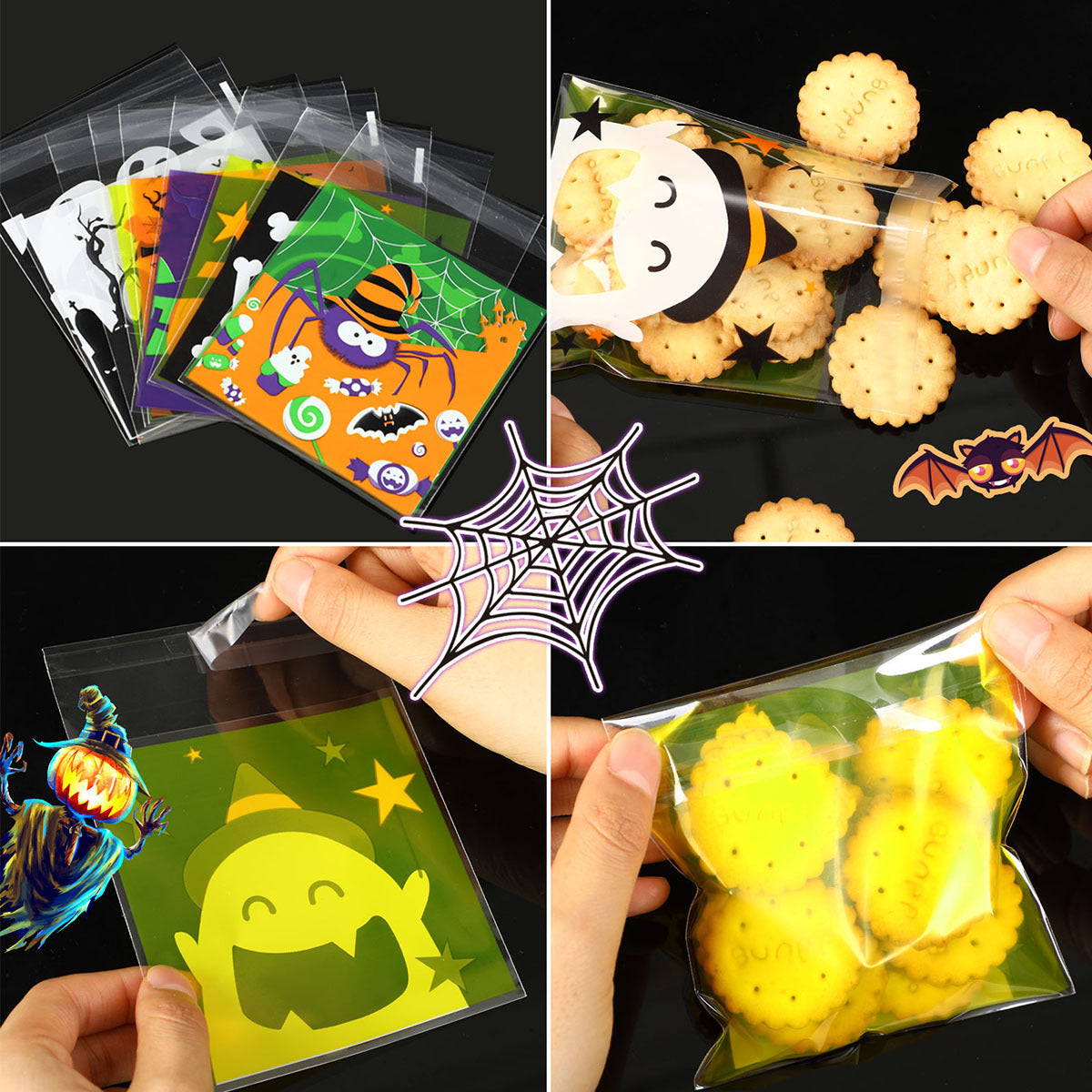 Halloween Cellophane Treat Bags - 450 Pcs Self-Sealing Candy Bags