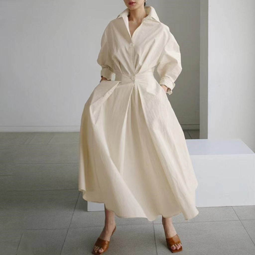 Collared shirt with loose cuffs sleeveless dress