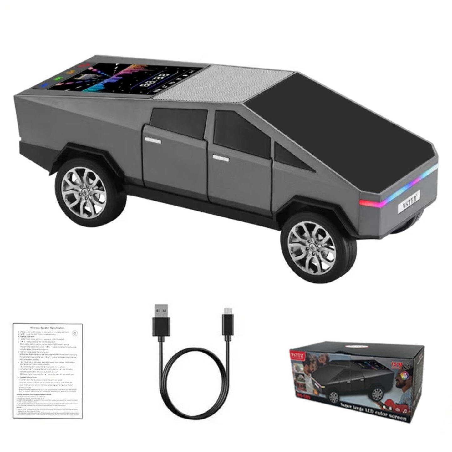 WS-580 Bluetooth Pickup Truck Portable Speaker With Display, High-definition Sound, TWS Pairing, FM Radio, Built-in Microphone For Hands-free Calls, A Surprising Gift For Car Enthusiasts