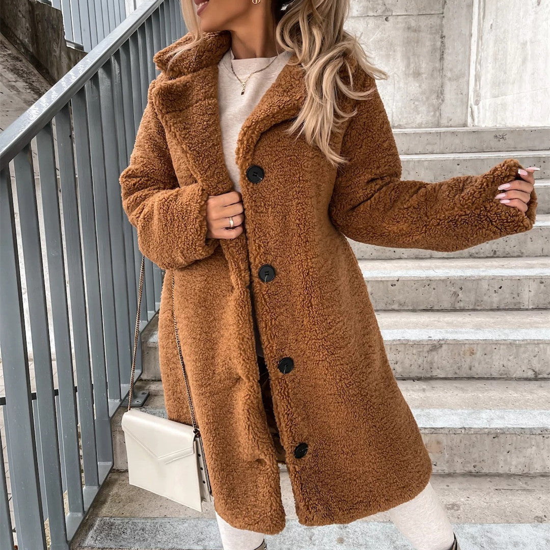 Women's Long-Sleeved Lapel Plush Jacket - Cozy Fashion Minimalist Top
