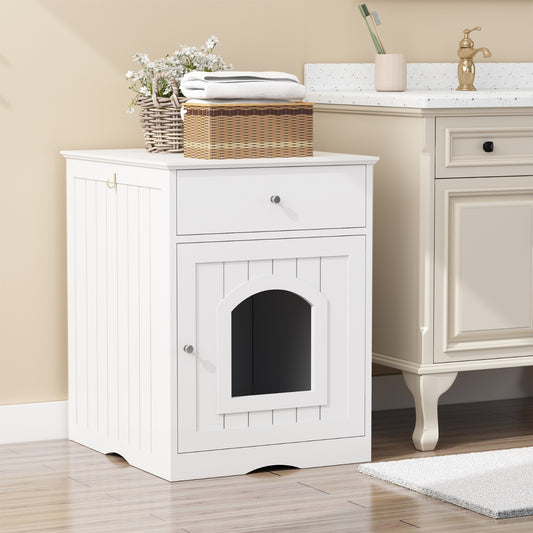 Wooden Pet House Cat Litter Box Enclosure, Side Table, Indoor Crate