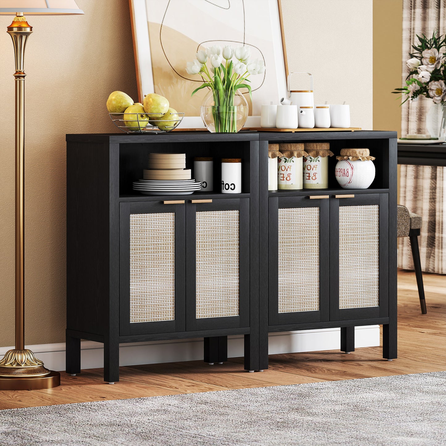 Sideboard Buffet Cabinet With Storage, Modern Accent Cabinet With Adjustable Shelf, Coffee Bar Cabinet, Distressed Black
