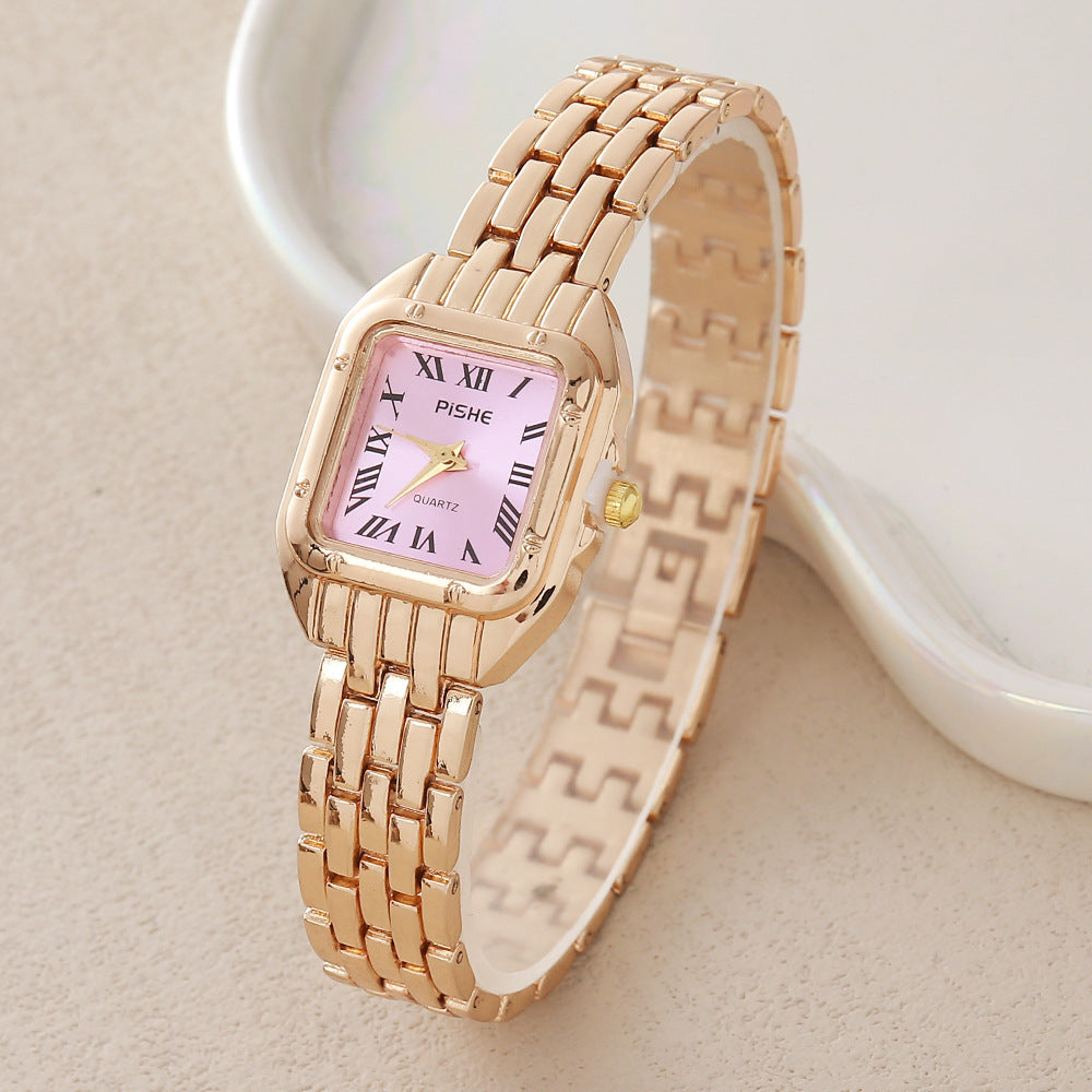 Gold Steel Band Quartz Watch - Elegant Bracelet Timepiece