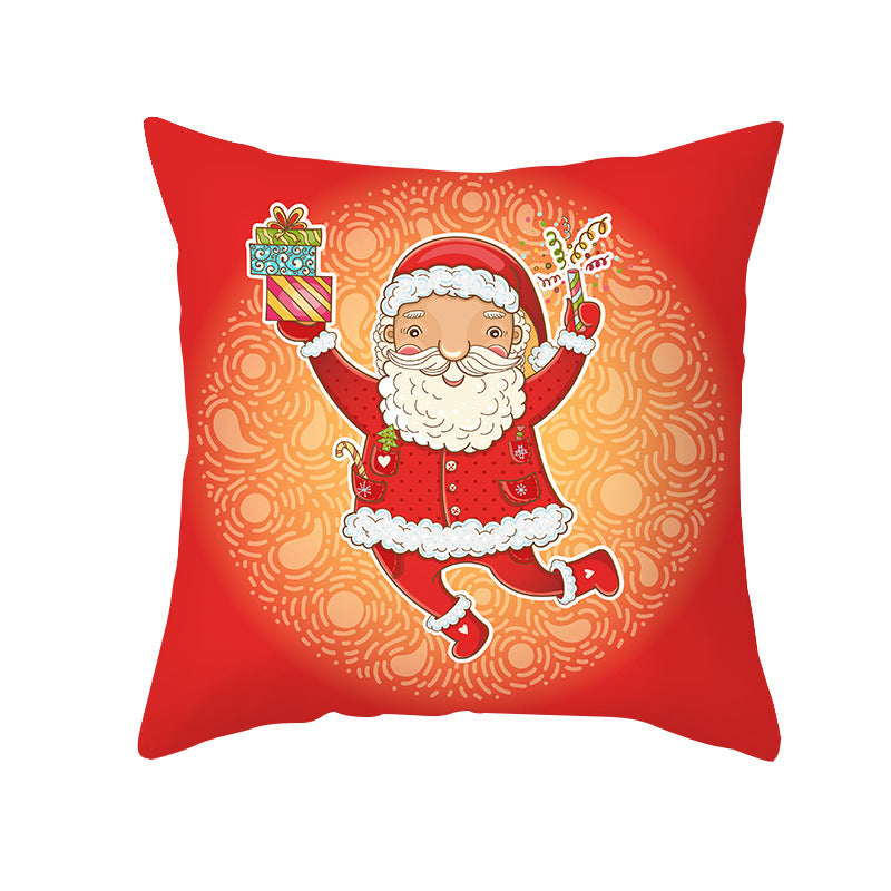 Cartoon Santa Claus Series Peach Skin Sofa Cushion Cover - Fun Christmas Holiday Decoration
