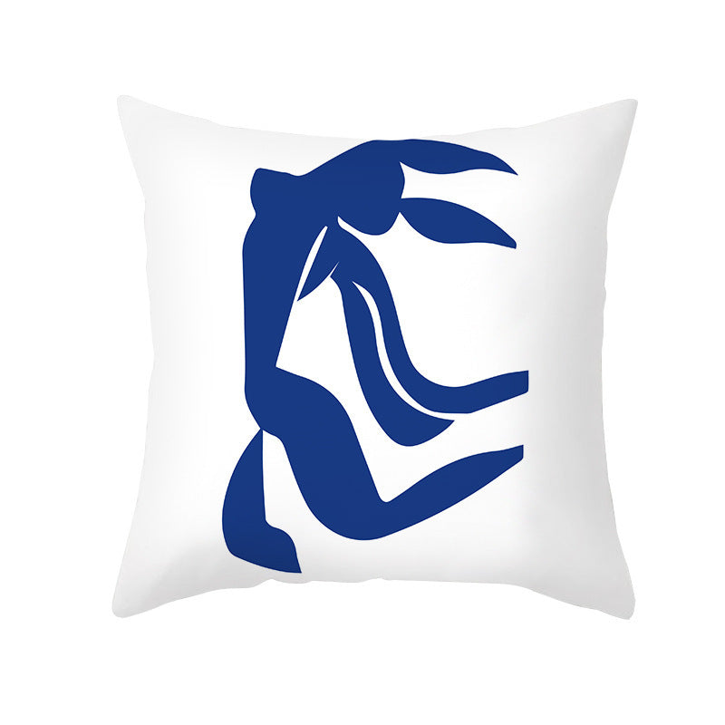 Ins Blue Abstract Super Soft Printing Pillowcase - Retro Art Sofa Cushion for Modern Home