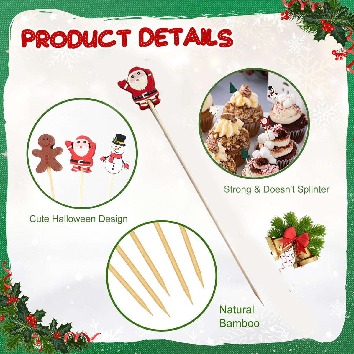 100 Pieces Christmas Cocktail Picks - Festive Party Accessories