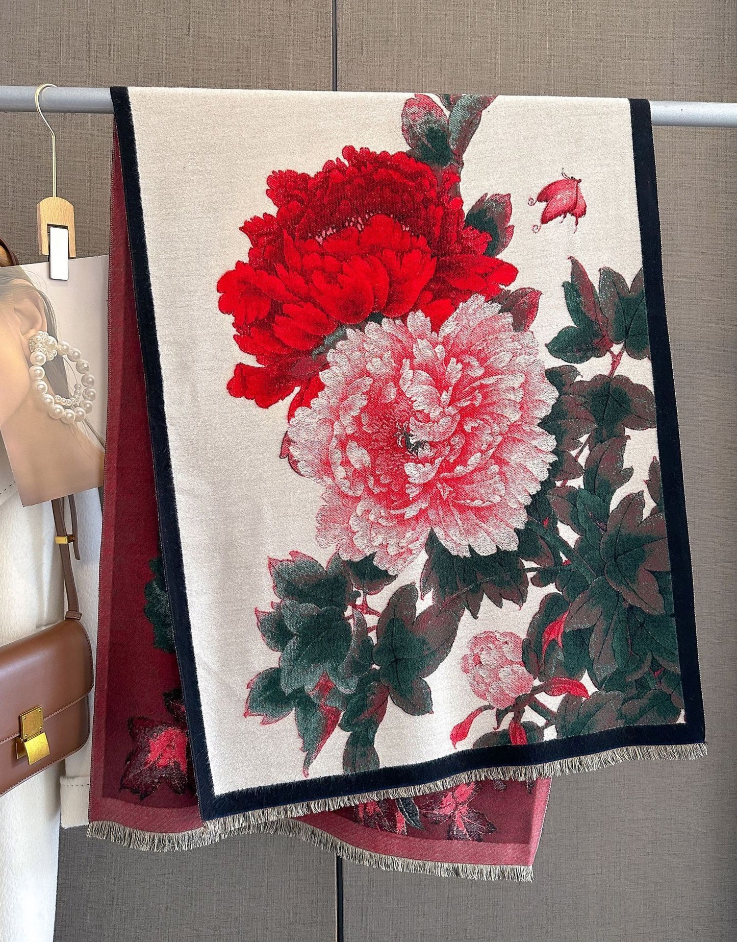 Retro Floral Artificial Cashmere Scarf - Women's Thick Warm Winter Scarf