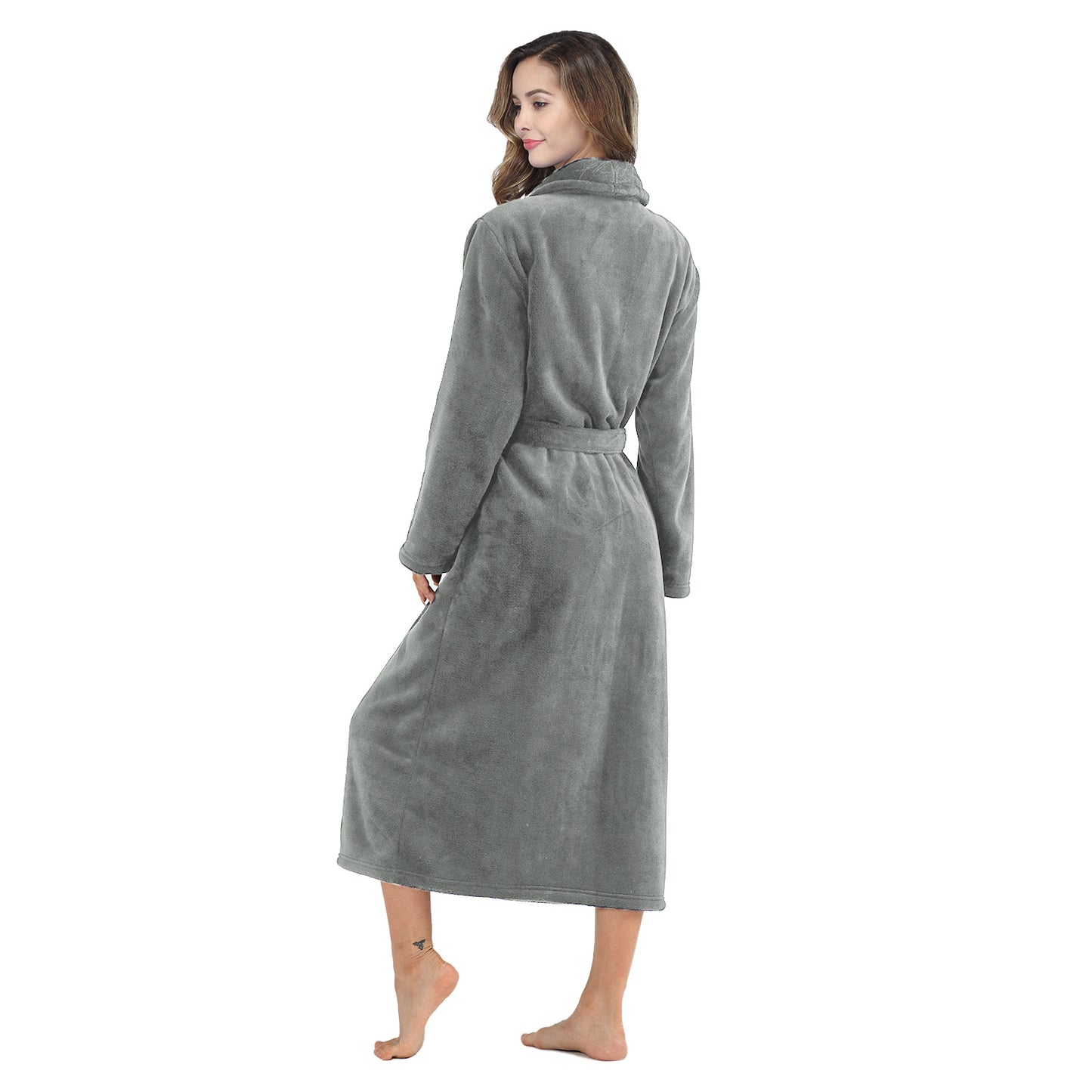 RONGTAI Womens Bathrobe Ladies Fleece Plush Warm Long Robes Fleece Nightgown Sleepwear
