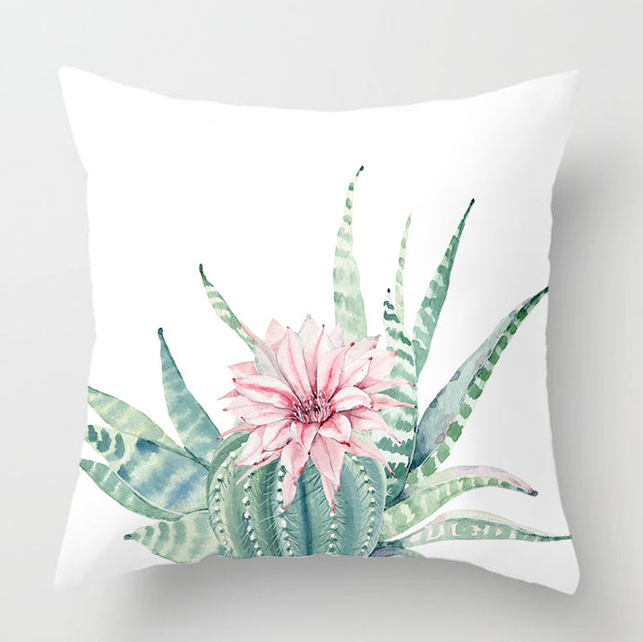 Watercolor Cactus Flowers Green Succulents Cushion Cover