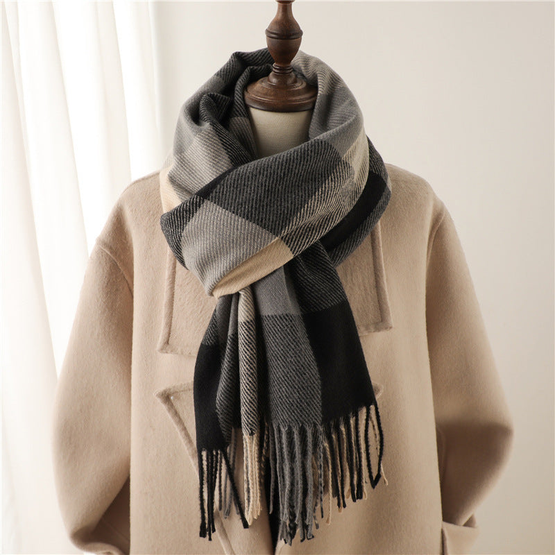 Korean Style Contrast Color Artificial Cashmere Scarf - Women's New Winter Scarf