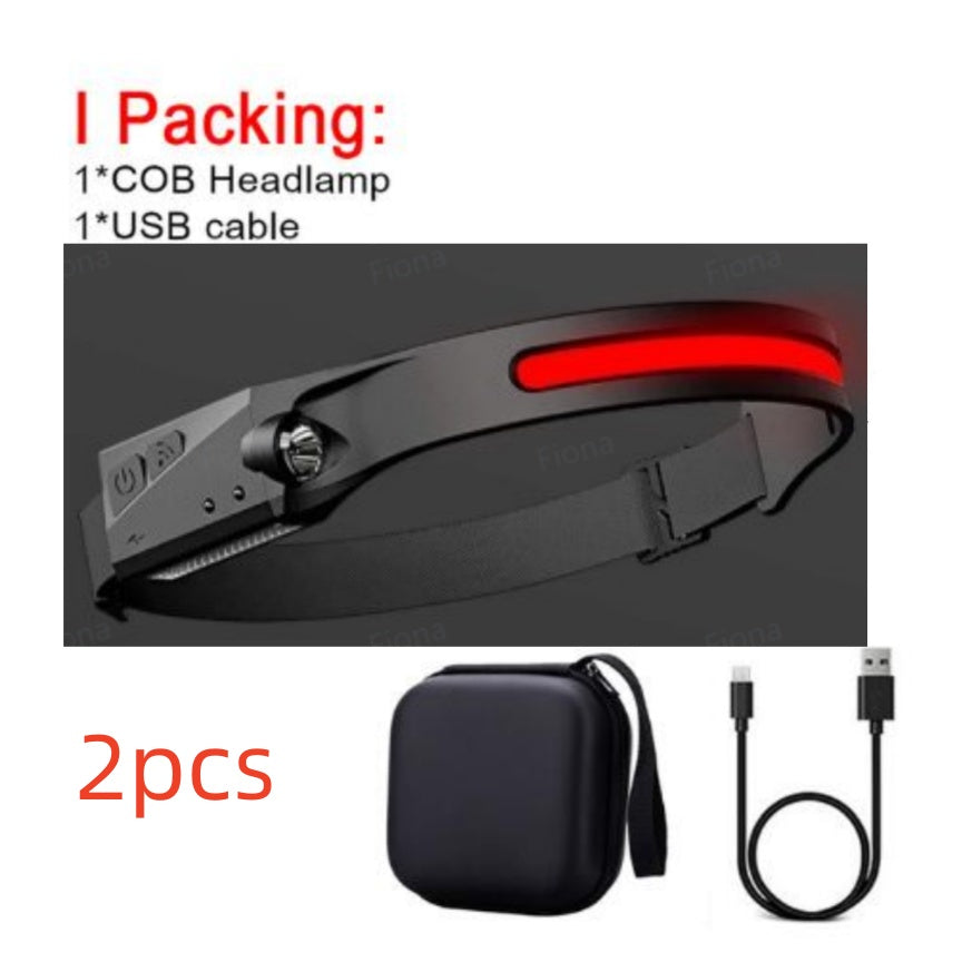 COB LED Rechargeable Headlamp - 350 Lumens Wave Sensor Waterproof Headlight for Camping & Outdoor