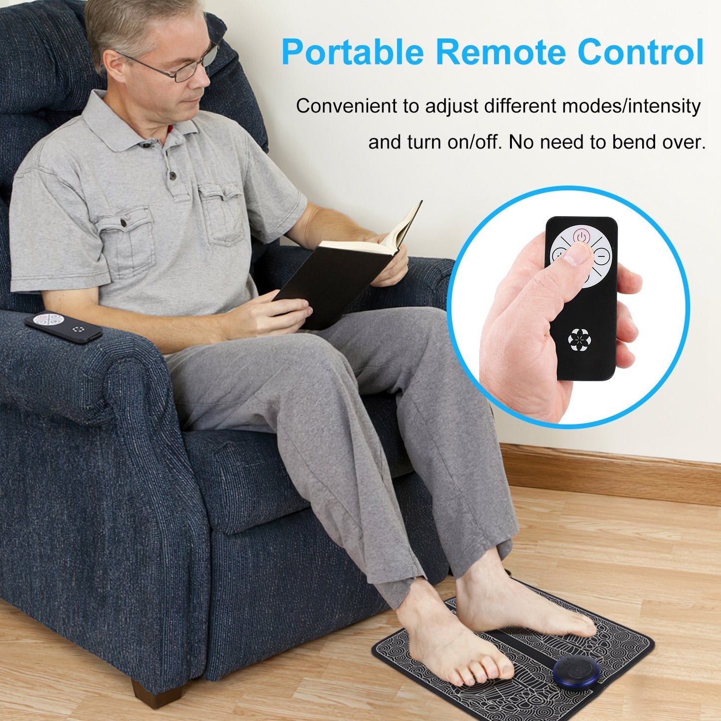 1Pc Foot Massage Pad Electric Stimulator Massager Unit Leg Reshaping Muscle Pain Relax Foldable Massage Mat With 8 Modes 19 Intensity Levels Remote Control