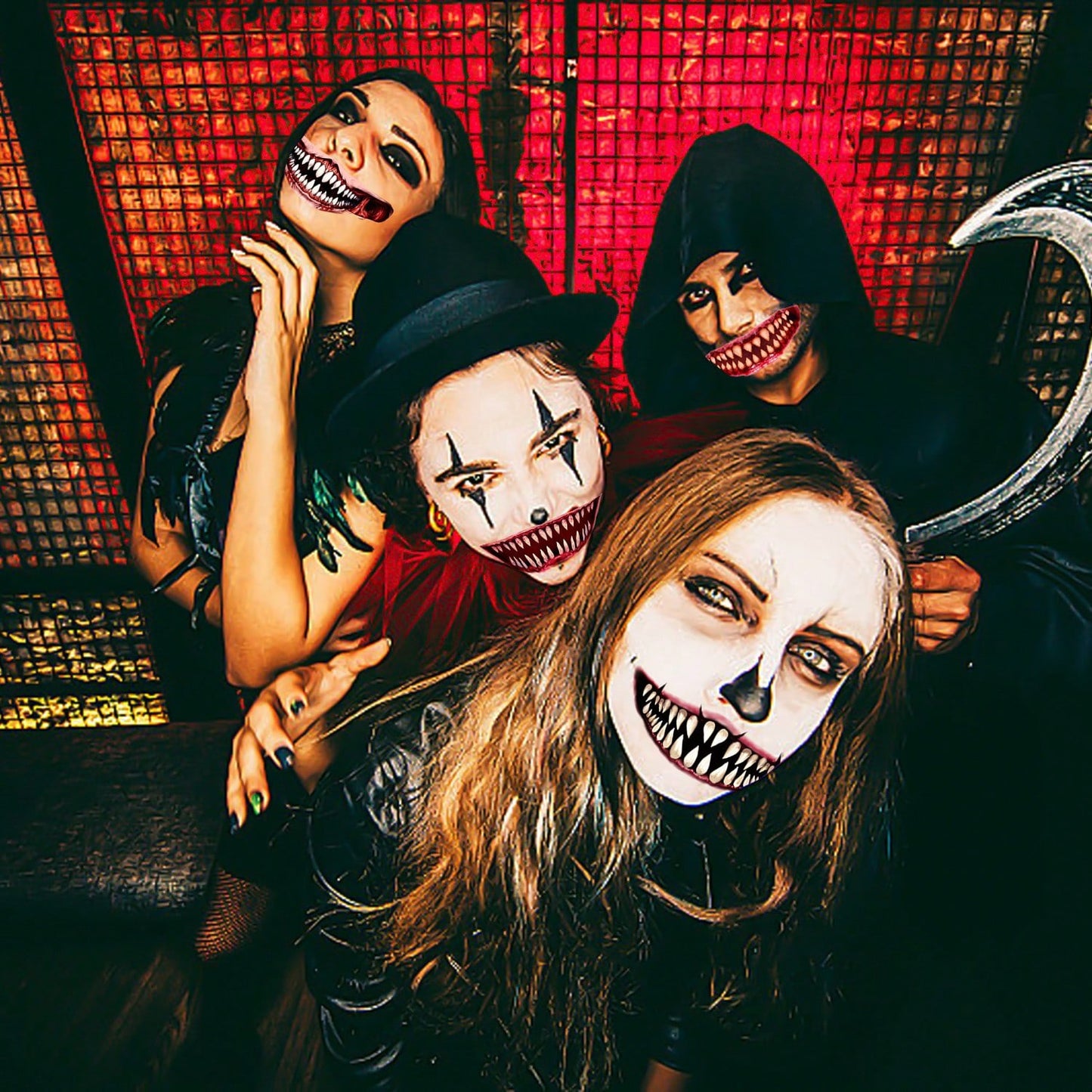 Halloween Temporary Tattoos - 18 Pcs Horror Clown Face Stickers for Cosplay Parties