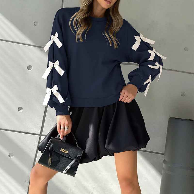 Sweet Bow Decorated Long Sleeve Sweatshirt