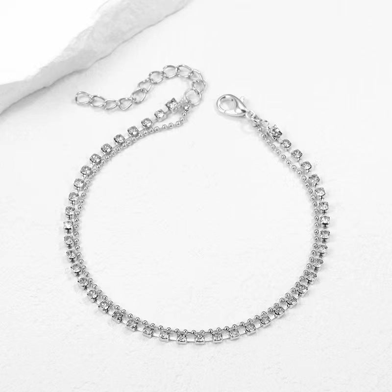 Simple Strass Cup Chain Anklet - Personality Multi-Layer Bead Necklace