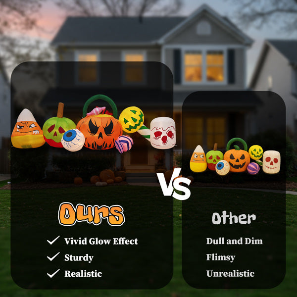 8ft Halloween Inflatables - Pumpkins Eyeball Candy with Built-in LEDs