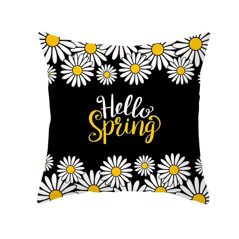 Modern Yellow Daisy Flower Cushion Cover - Creative Letter Print Pillow Case for Home