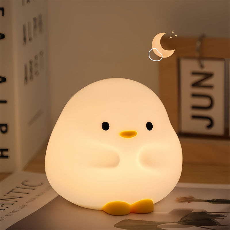 Cute Duck LED Night Lamp - Cartoon Silicone USB Rechargeable Sleeping Light with Touch Sensor Timing