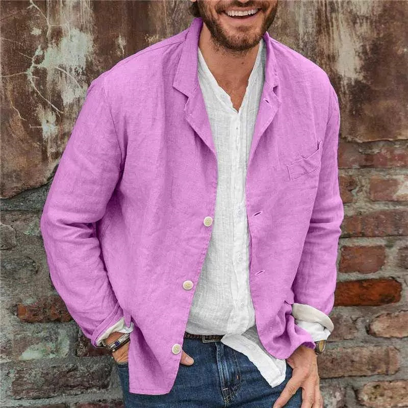 Men's Casual Cotton Linen Loose Suit Jacket - Breathable Summer Blazer