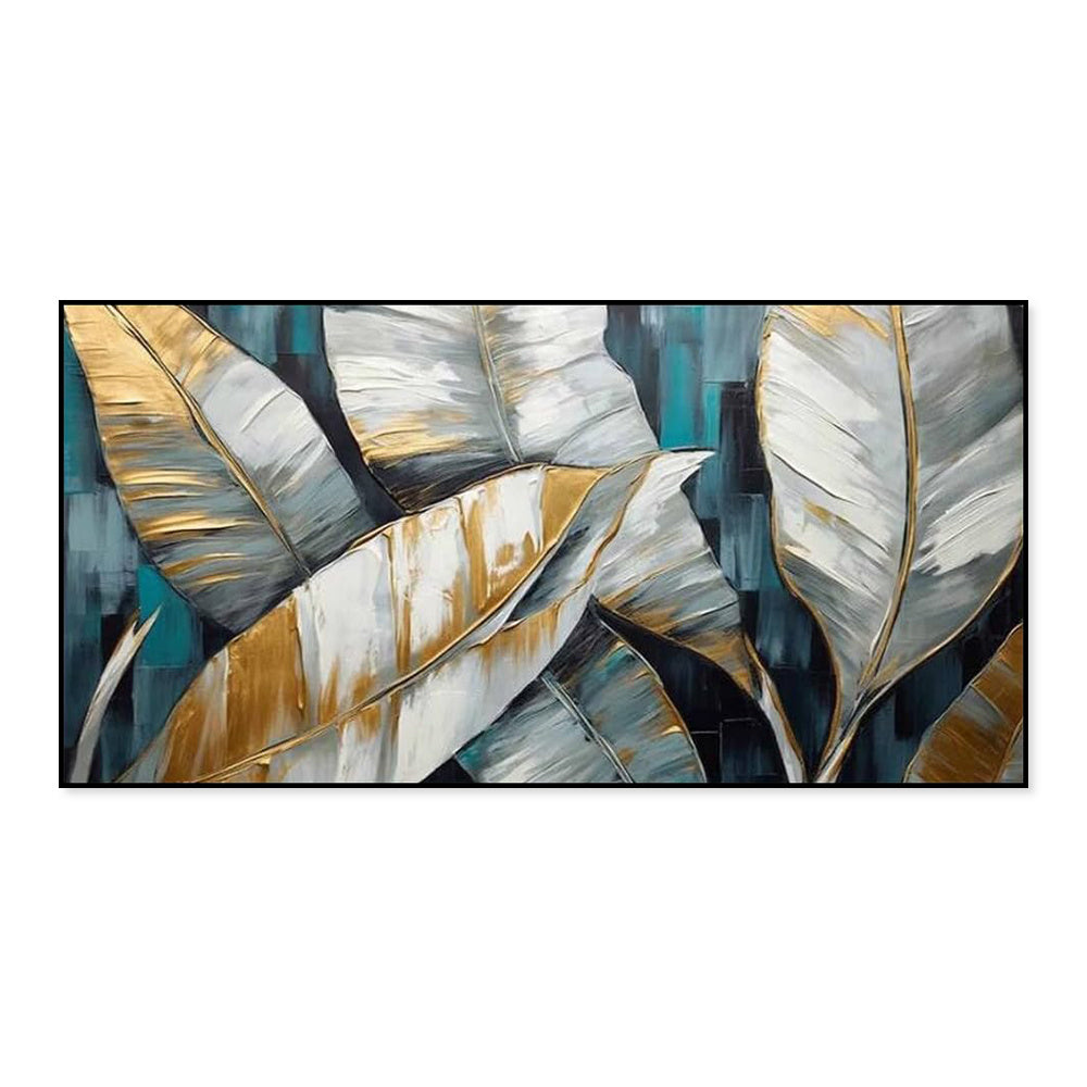 Handmade Oil Painting Canvas Wall Art Decoration Abstract Large Golden Green Banana Leaves Pictures Modern Family Bedroom Decor Rolled Frameless Unstretched Painting