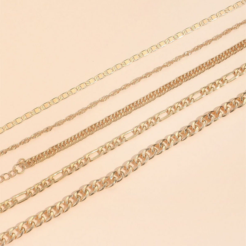 Snake Chain Anklet Set - 5-Piece Layered Metal Ankle Bracelets Collection