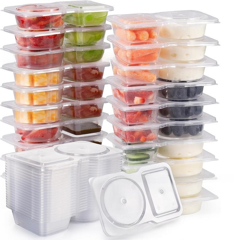 Disposable Double-Compartment Plastic Sauce Box with Lid