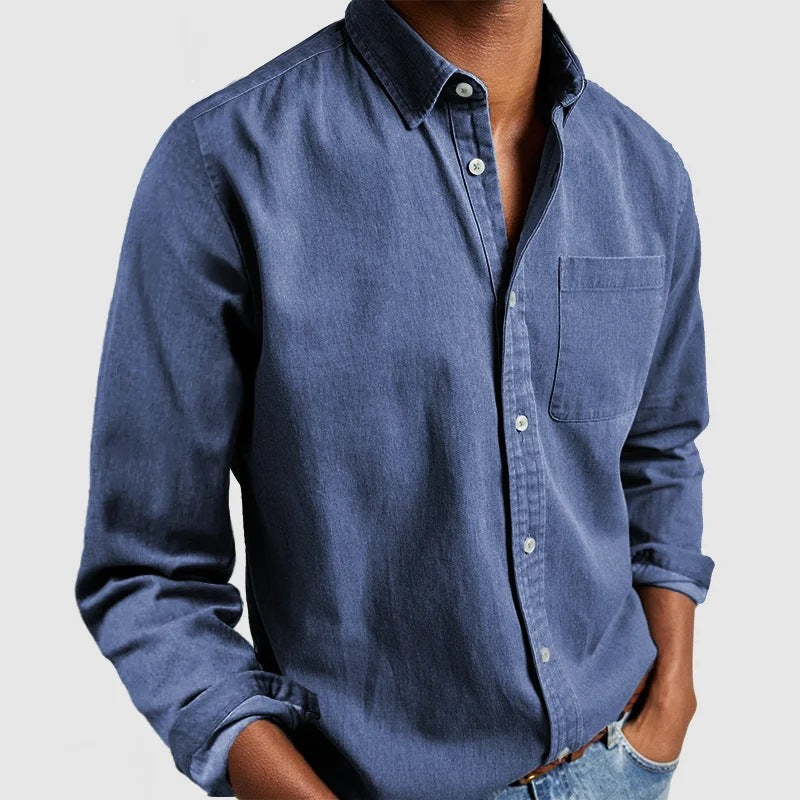 Classic Men's Long-Sleeve Dress Shirt - Professional Lapel Collar Button-Down
