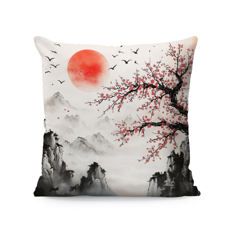 Ink-painting Plum Blossom Yellow Flower Sofa Cushion Cover Without Pillow Core