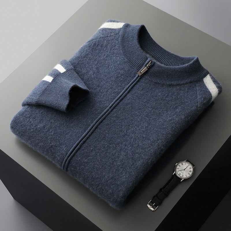 Fashionable All-match Casual Woolen Sweater Four Flat Air Layer Thickened Half Turtleneck Pure Wool Cardigan