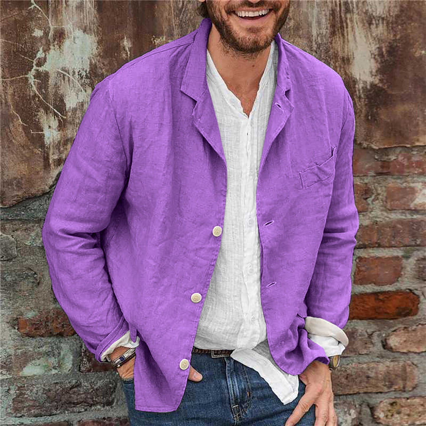 Men's Casual Cotton Linen Loose Suit Jacket - Breathable Summer Blazer