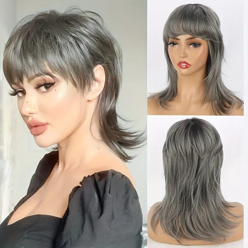 14-Inch Mullet Wig With A Fluffy Layered Pixie Cut Made From Synthetic Short Straight Hair, Crafted From High-Temperature Chemical Fiber, Perfect For Everyday Wear, Parties, And Various Festivals.