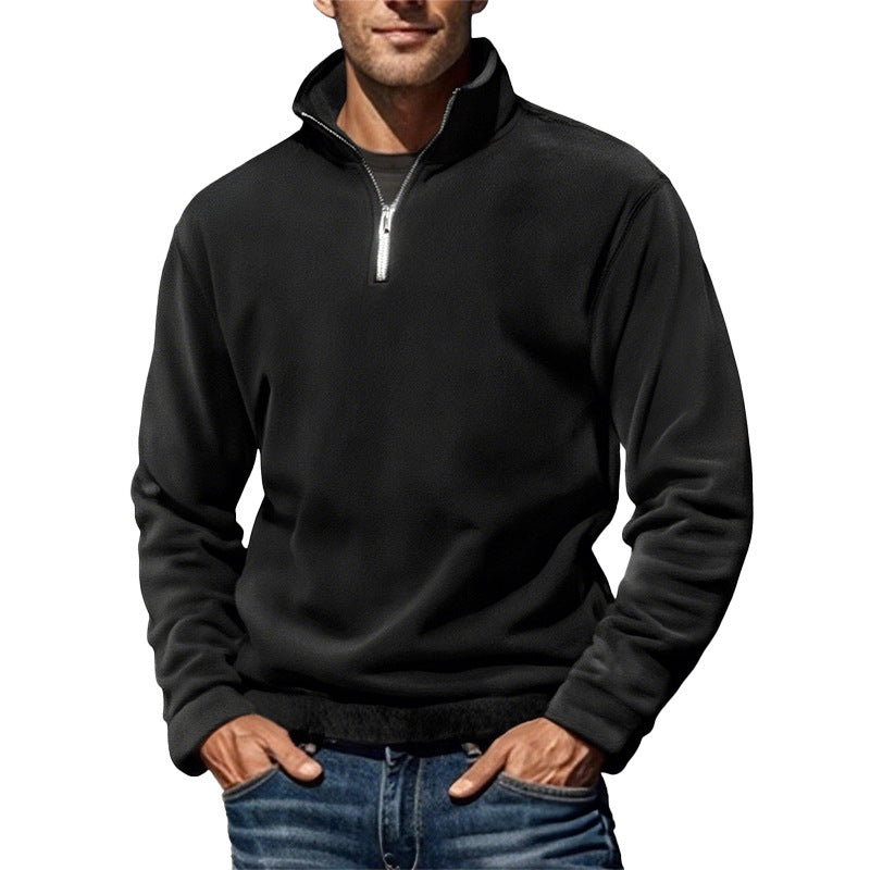Men's Polar Fleece Stand Collar Pullover Sweater - Pure Color Casual Top