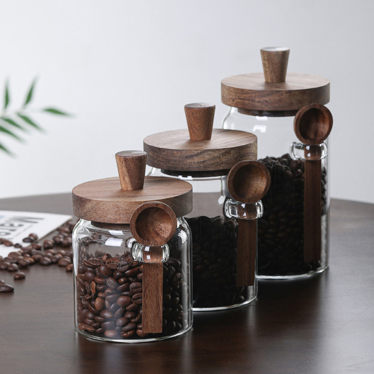 Glass Coffee Storage Jars Set - 3 Piece with Spoons for Coffee, Tea & Kitchen Storage