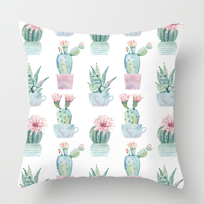 Watercolor Cactus Flowers Green Succulents Cushion Cover
