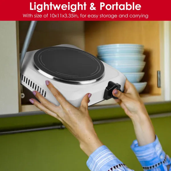 1200W Electric Infrared Single Burner Portable Heating Hot Plate Stove Countertop RV Hotplate With 7.5' Glass Cooktop Stepless Temperature Adjustments For Home RV Camp