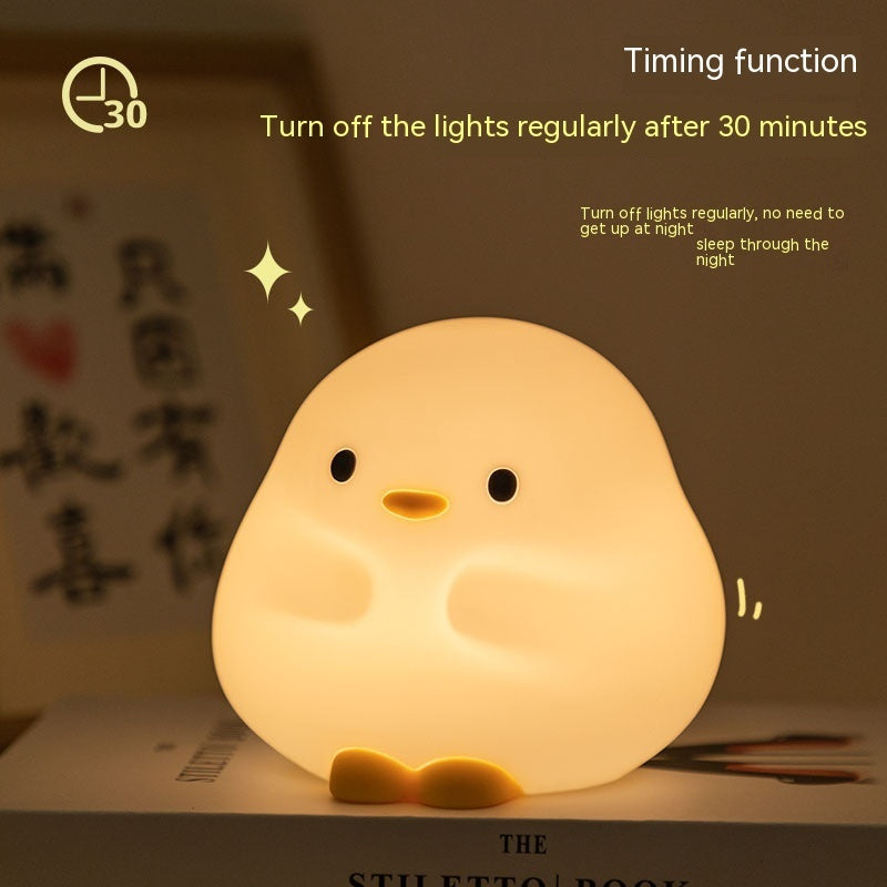 Cute Duck LED Night Lamp - Cartoon Silicone USB Rechargeable Sleeping Light with Touch Sensor Timing