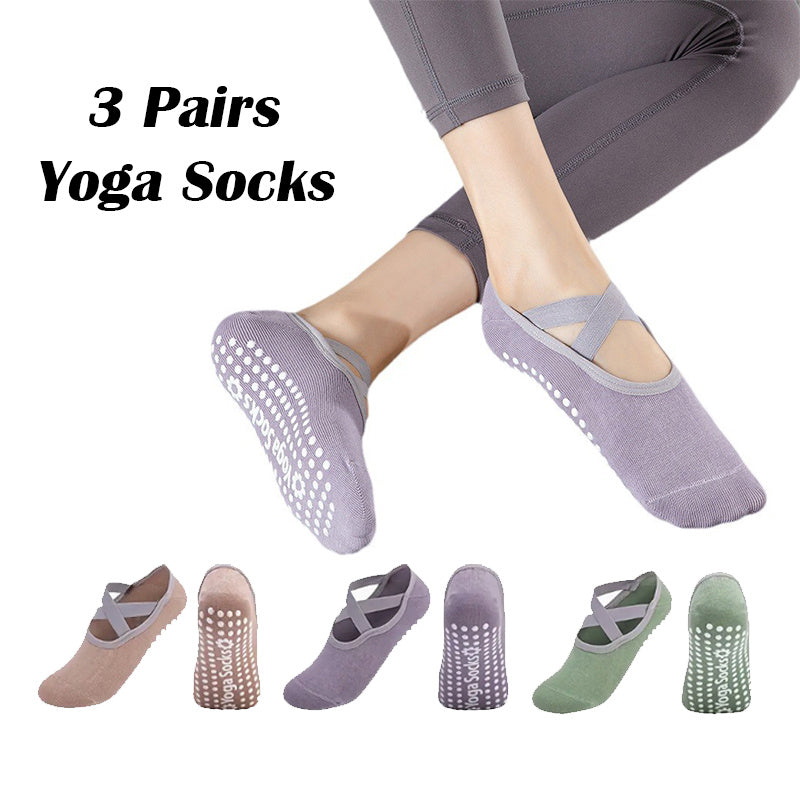 3 Pairs Yoga Socks for Women - Non-Slip Grips for Pilates, Barre & Ballet