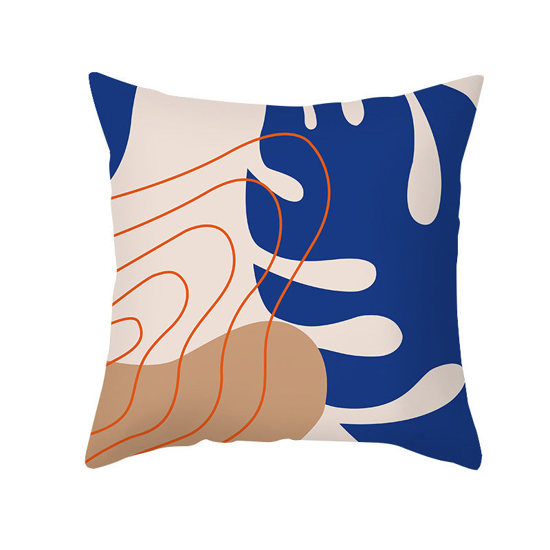 Ins Blue Abstract Super Soft Printing Pillowcase - Retro Art Sofa Cushion for Modern Home